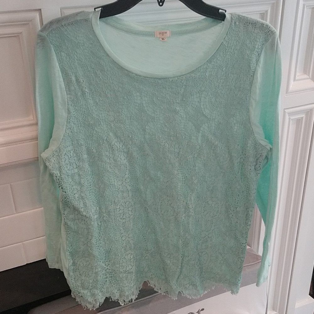 JCrew mint top w/ crochet lace overlay sz XL